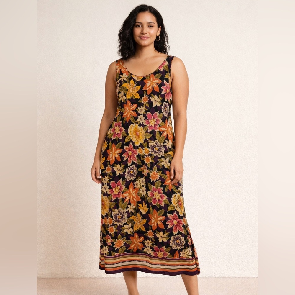 Liz Baker Vintage Floral Midi Dress – Size 14 (110)